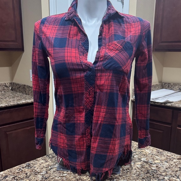Tops - Stylish Red and Blue Plaid Button-Down Shirt